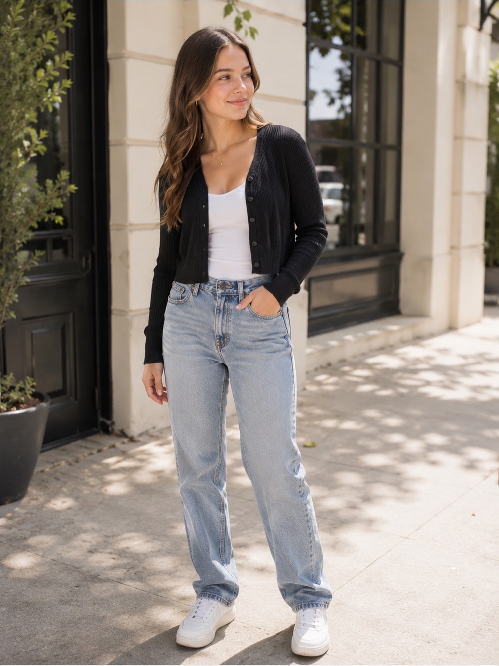Brandy Melville Black Cropped Button-Front Women's Sweater Cardigan OS